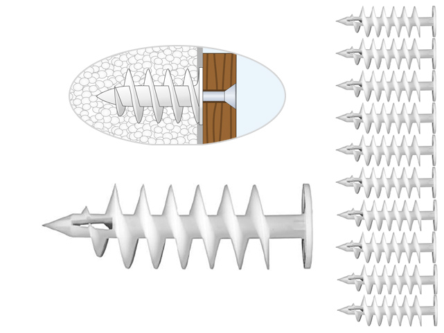 Kołek dybel ślimak spirala do styropianu IZI 80 tworzywo 27x80 - 10szt