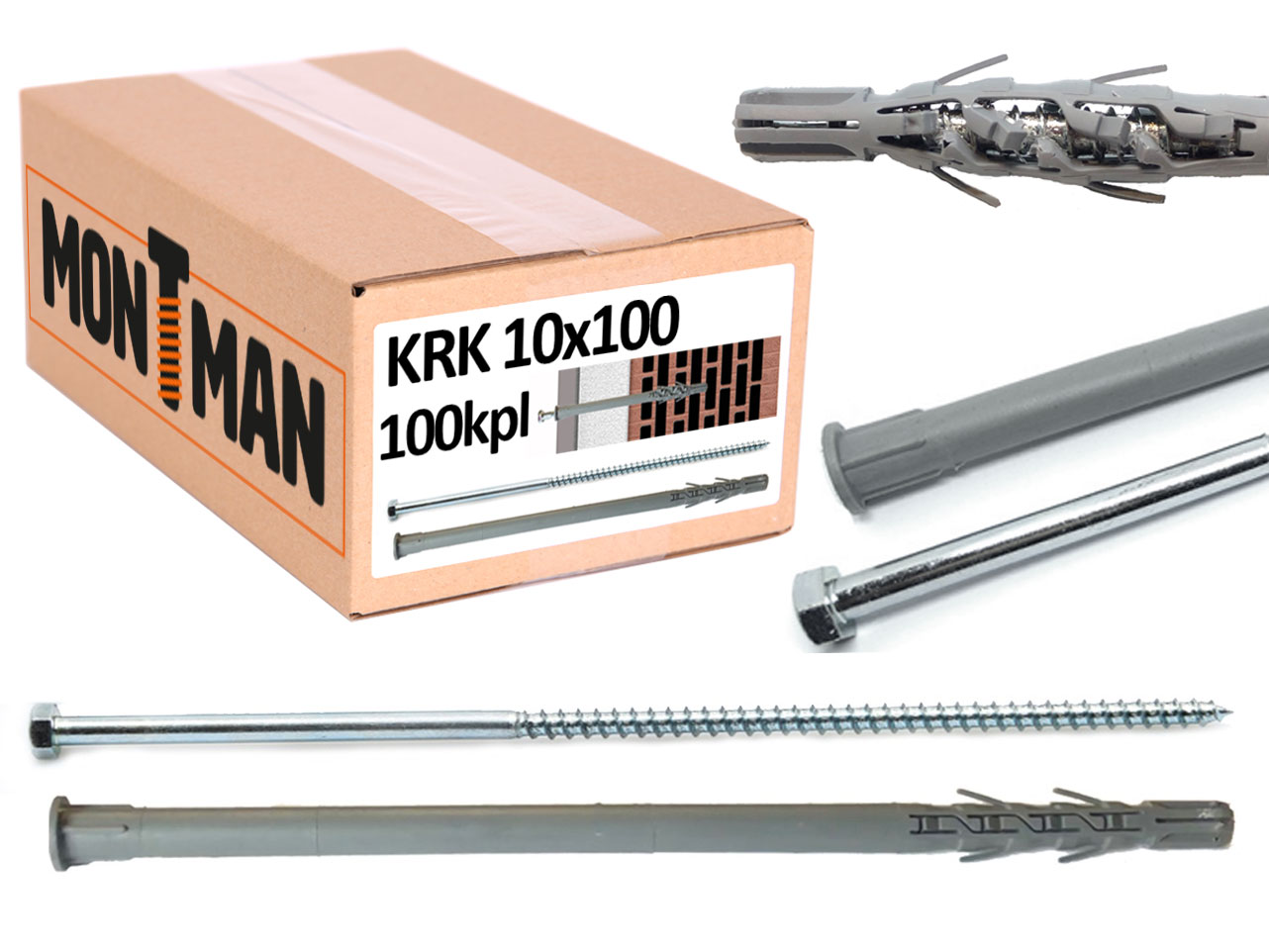 Kołek 10 x 100 rozporowy z wkrętem 6x100 (100 szt) z łbem na klucz