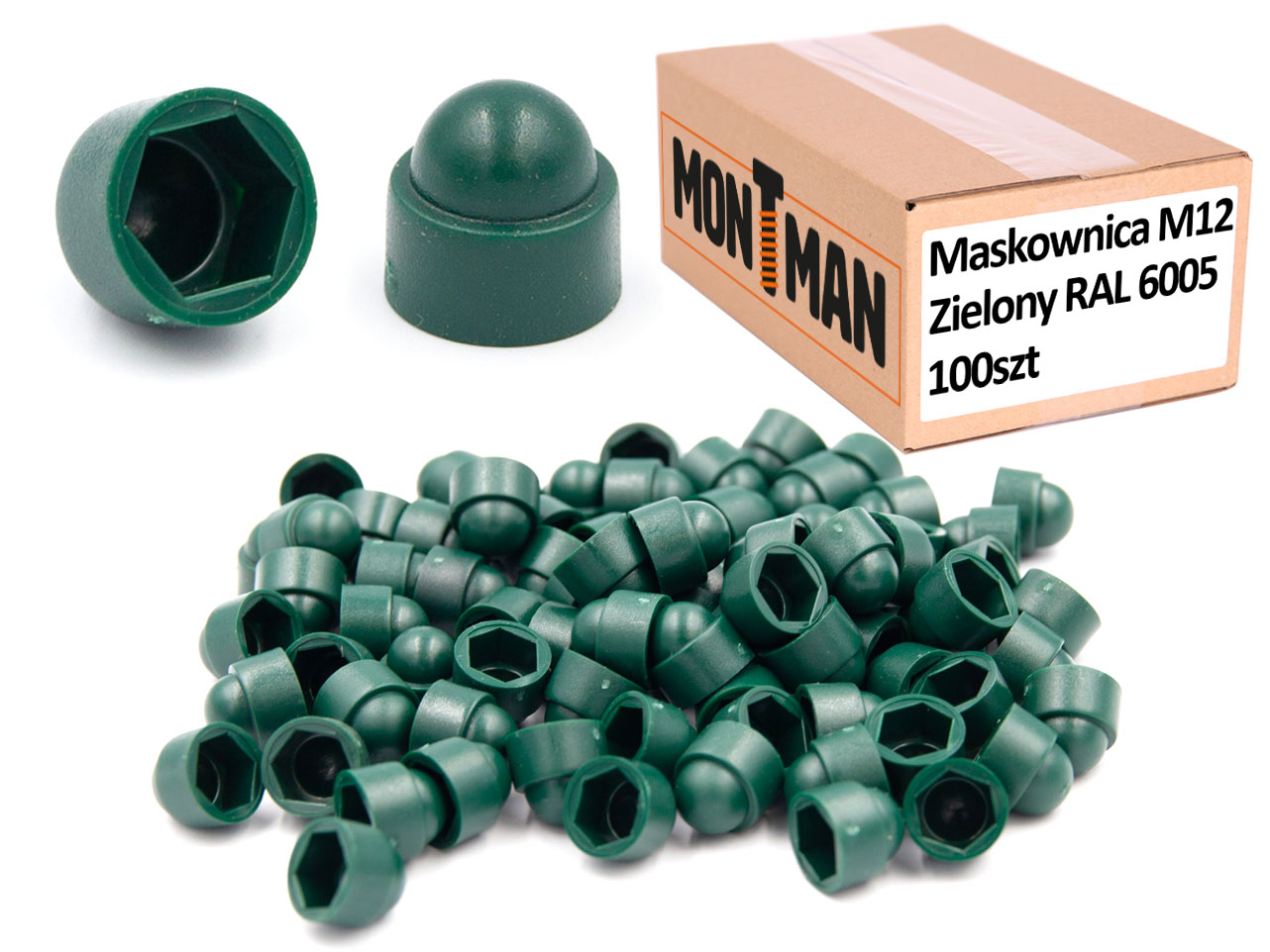 Maskownice (100 sztuk) śrubę i nakrętek M12 Klucza 19 zaślepka zielona RAL 6005