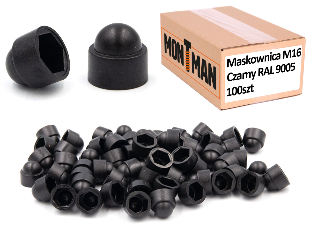 Maskownice (100 sztuk) śrub i nakrętek M16 Klucza 24 zaślepka czarna RAL 9005