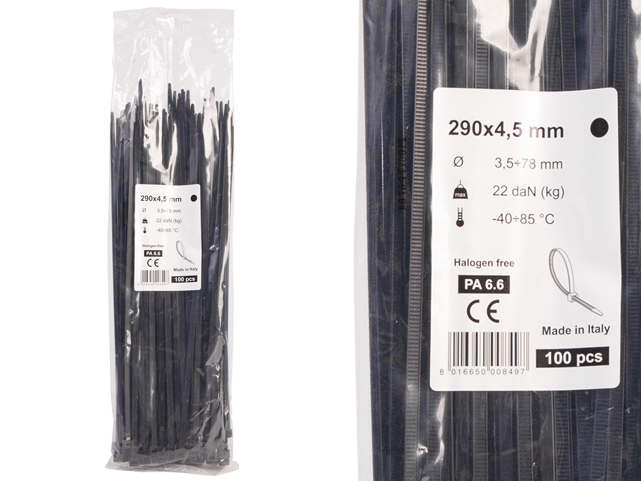Opaski zaciskowe 4,5x290 mm czarne 100 szt