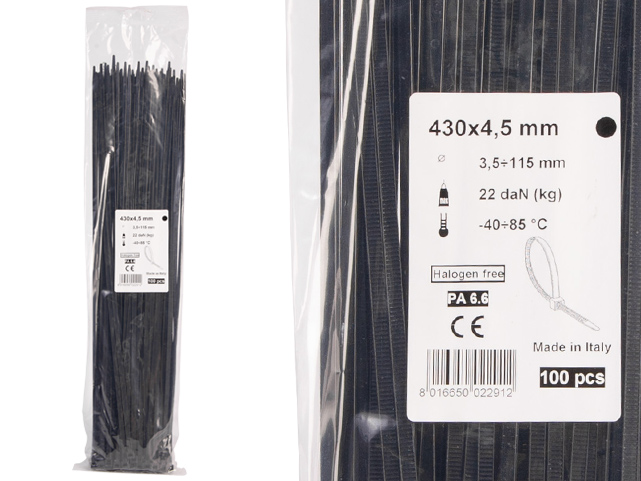 Opaski zaciskowe 4,5x430 mm czarne 100 szt