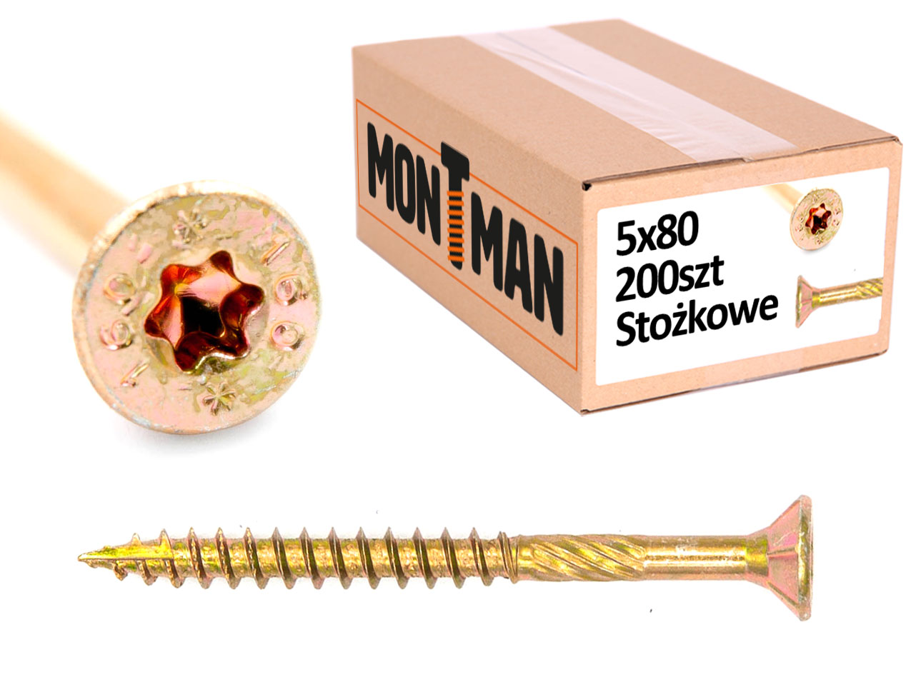 Wkręty ciesielskie stożkowe 5x80 do drewna - 200szt