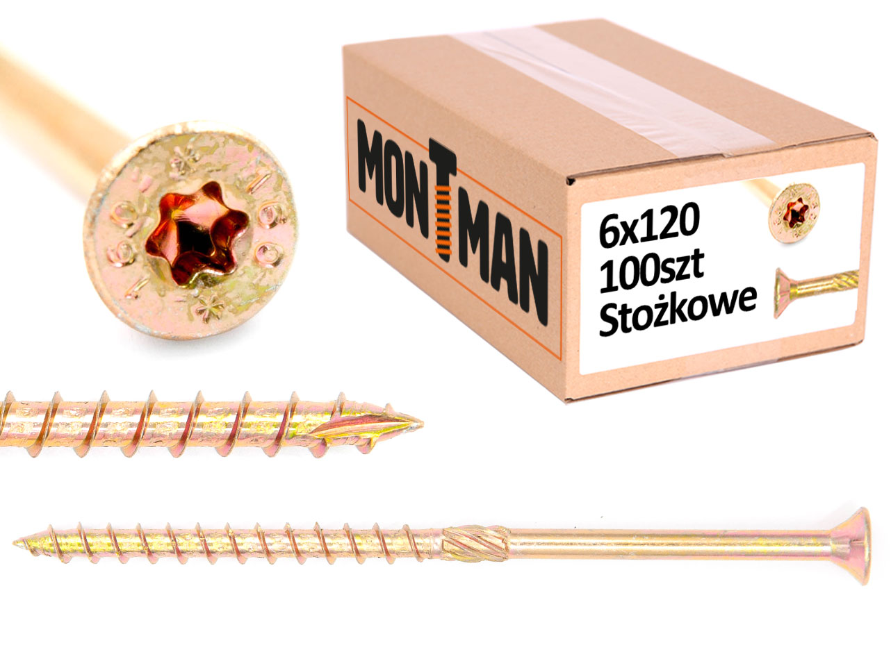 Wkręty ciesielskie stożkowe 6x120 do drewna - 100szt